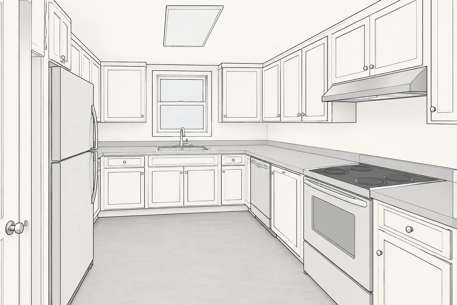 An illustration of a kitchen that just sold, as it is today